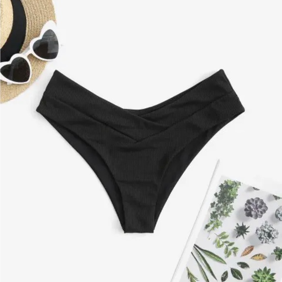 Ribbed Crossover Bikini Bottoms - Picture 1 of 3